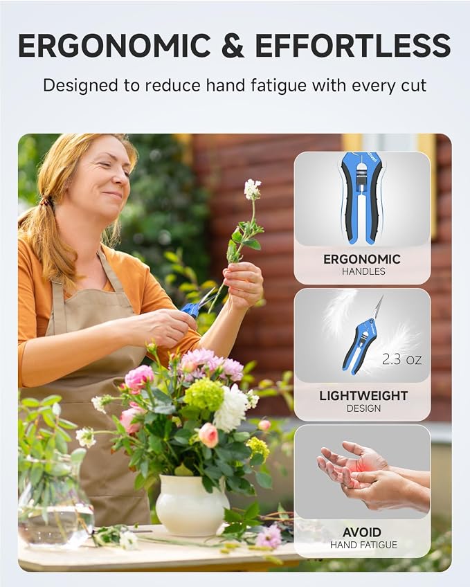 Fondwell 6.5" Precision Pruning Shears for Gardening Bud Trimming Scissors | 1-Pack Garden Snips, Ultra-Sharp Micro-Tip Straight Blades, Fatigue-Free - Best for Delicate Cutting Flower Stems Herbs Buds