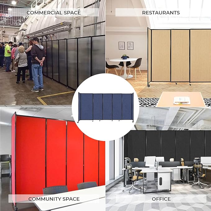 Versare Straightwall Sliding Portable Wall Partition | Freestanding Office Dividers | Locking Wheels | Temporary Room Separator | 15'6'' Wide x 5' Tall Black Fabric Panels