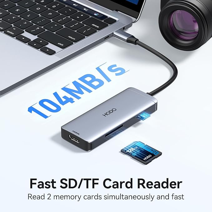 USB-C Hub Multiport Adapter for MacBook Air/Pro - 6 in 1 HDMI Dongle with 4K, USB 3.0 Ports, SD/TF Card Reader for MacBook m1/m2/m3/m4, Dell XPS, HP, Lenovo, Surface and Other Type-C Devices