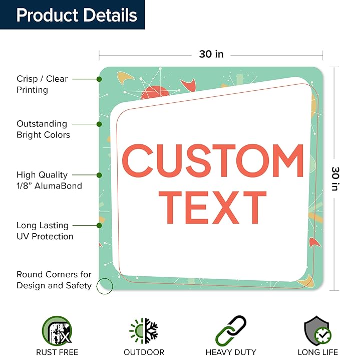 Custom Sign, Custom Street Sign, 11 Font Colors, 13 Font Styles, 4 Hole Options, 22 Sizes, 30x30 Inches, Rust Free DiBound, Fade Resistant, Made in USA by My Sign Center (Mid-Century Modern 2)