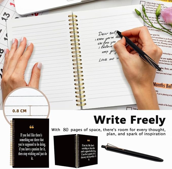 New Job Gift Notebook with Pen Set "Just Do It", A5 Spiral Inspirational Journal for Women Men, 160 Pages College Ruled Stationery, Coworker Farewell Career Transition Gift, Black & Gold