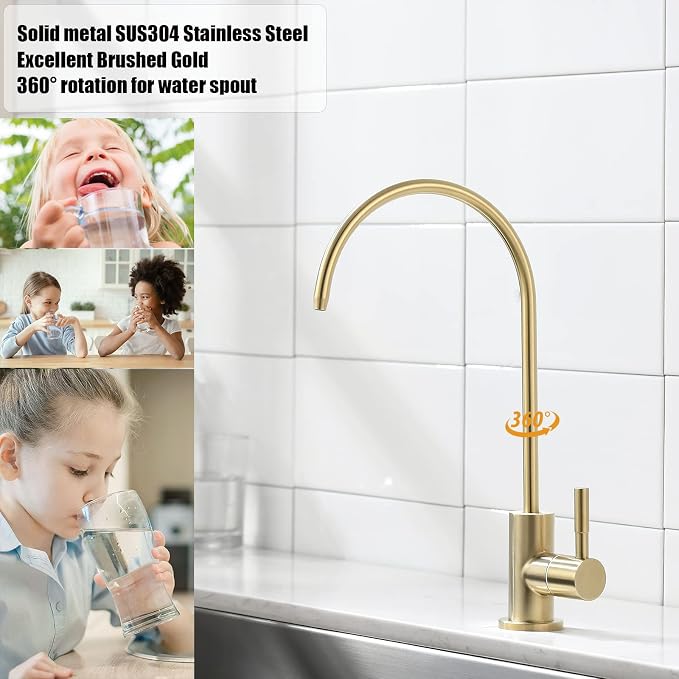 Havin Gold Drinking Water Faucet,Brushed Gold Reverse Osmosis Faucet,Water Filter Faucet for Kitchen Sink Use,Beverage Faucet,Lead-Free Stainless Steel(Brushed Gold)