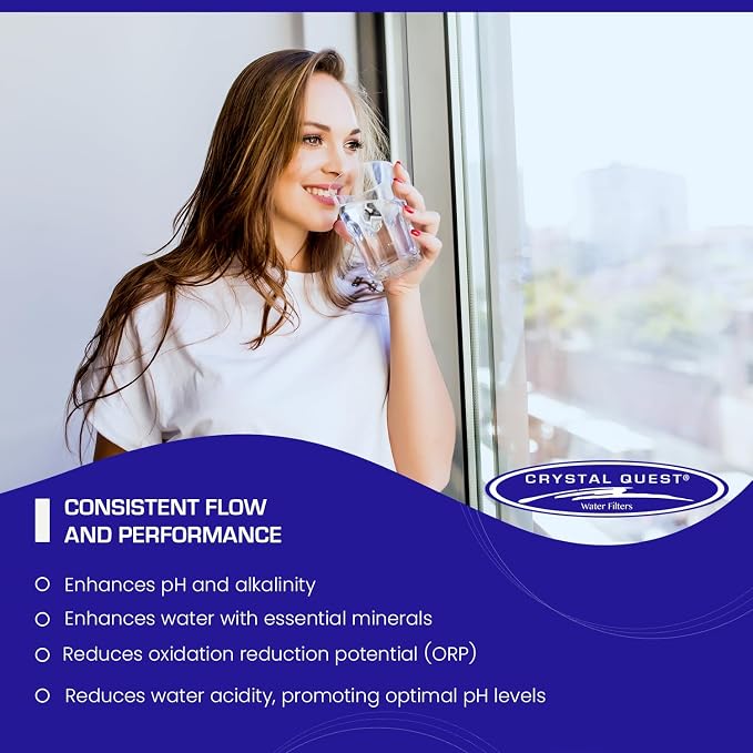 Crystal Quest Alkalizer, Ionizer, Mineralizer & Oxidation Cartridge – Boosts pH & Alkalinity, Reduces Acidity & ORP, Enhances Taste with Essential Minerals, Long-Lasting Performance 4-5/8” x 9-3/4”