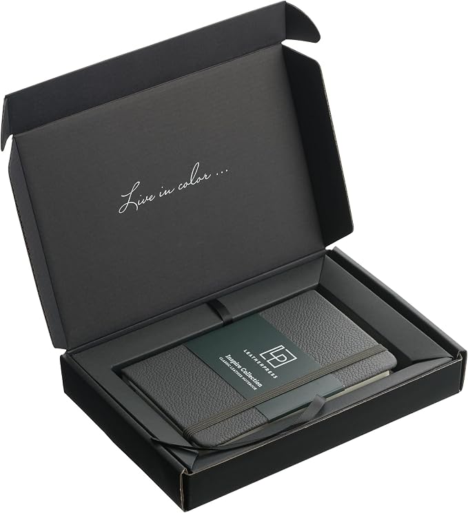 Leather Notebook, Writing Journal, Full-Grain Leather, Narrow Ruled Paper, Notebooks for Work & School, Twilight Gray (8.4" x 5.4”)