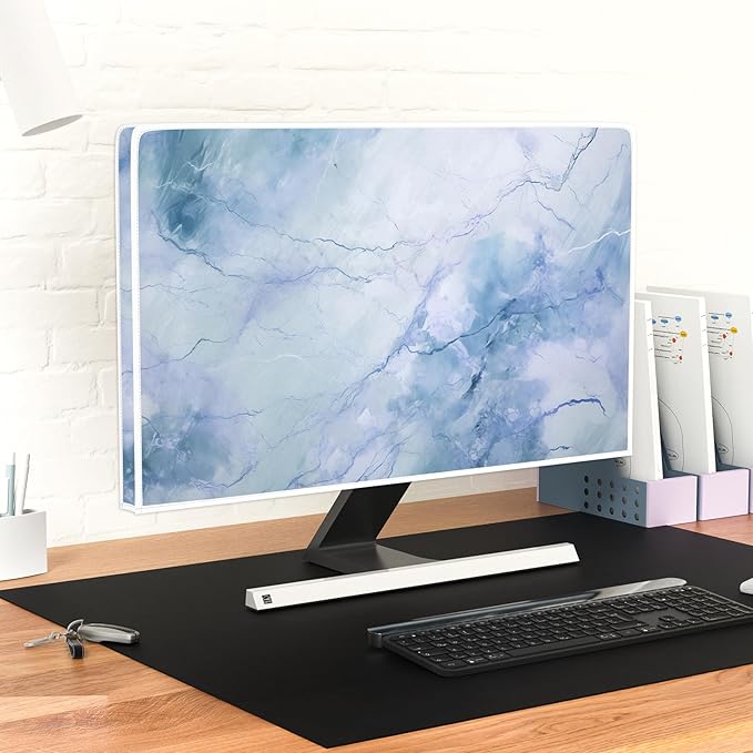 Baocicco Fashion Haze Blue Marble Computer Monitor Dust Cover 26, 27, 28 Inch Full Body Cover for Display Screen Panel Case Computer Sleeve Compatible with iMac 26, 26-28 PC, Desktop and TV