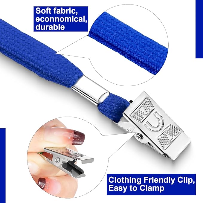 Marspark 50 Sets Clear Name Tags with Lanyard, Lanyards for ID Badges Reusable Strap with ID Holder Plastic Name Badges for Adults Business School Church Conference (Blue)
