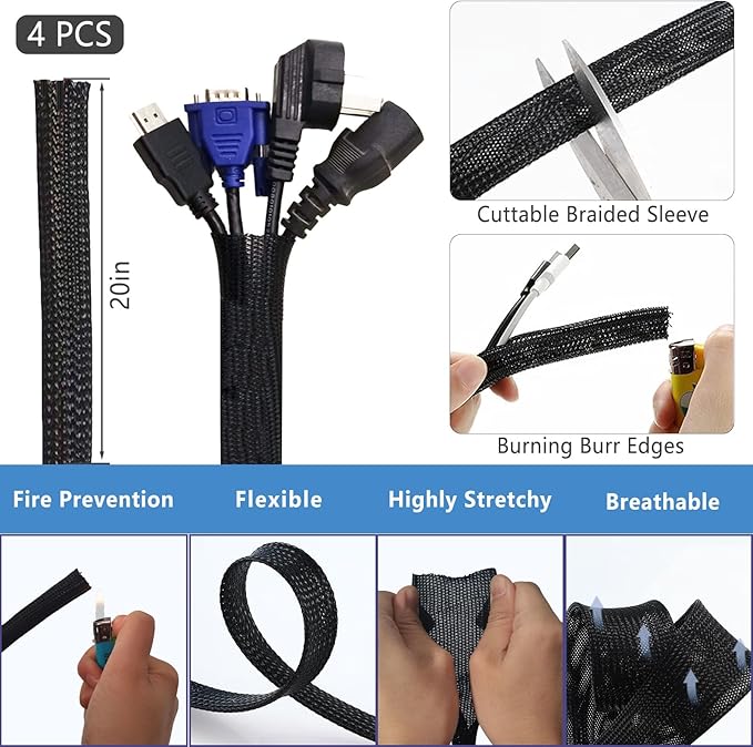 ELII 328Pcs Cable Management Kit, 8 Magnetic Cable Holder,69Adhesive Cable Clips,4 Cable Sleeve Split,22Reusable Cable Strap,200 Nylon Cable Zip Ties with 25 Mounts TV Office (Black)