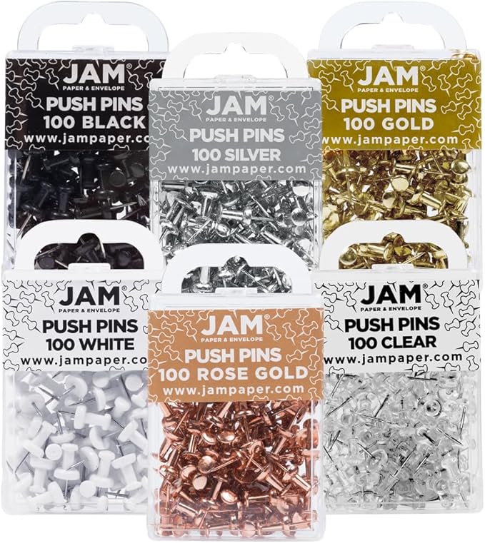 JAM PAPER Colorful Push Pins - Assorted Business Colors Thumb Tacks - 600/Pack