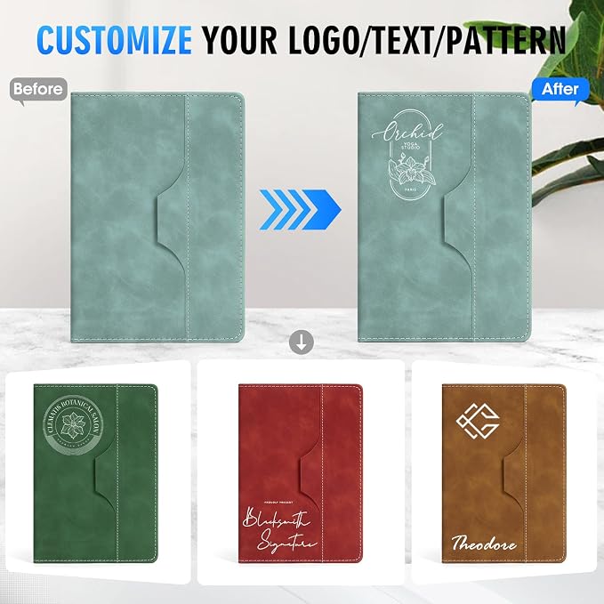 ENOMY Personalized Notebook Journal & 10 PC Pens Set Custom Notebook with Pen 240 Pages A5 Hardcover Journal for Men Women Leather Notebook for Work College Graduation Gifts, Black