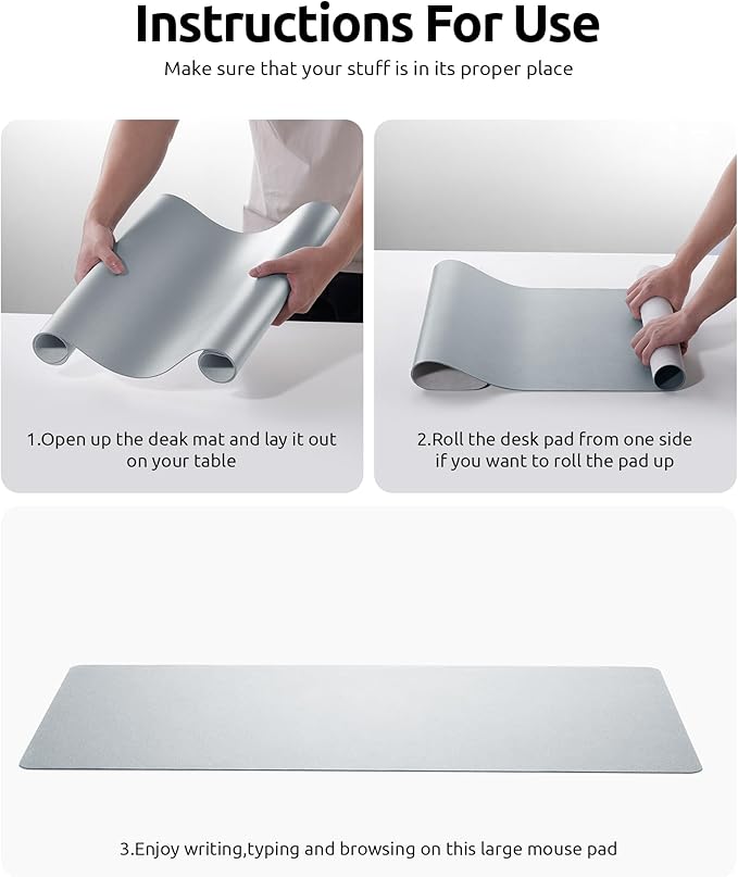 YSAGi Leather Desk Pad Protector, Office Desk Mat, Large Mouse Pad, Non-Slip PU Leather Desk Blotter, Laptop Desk Pad, Waterproof Desk Writing Pad for Office and Home (Silver, 23.6" x 13.8")