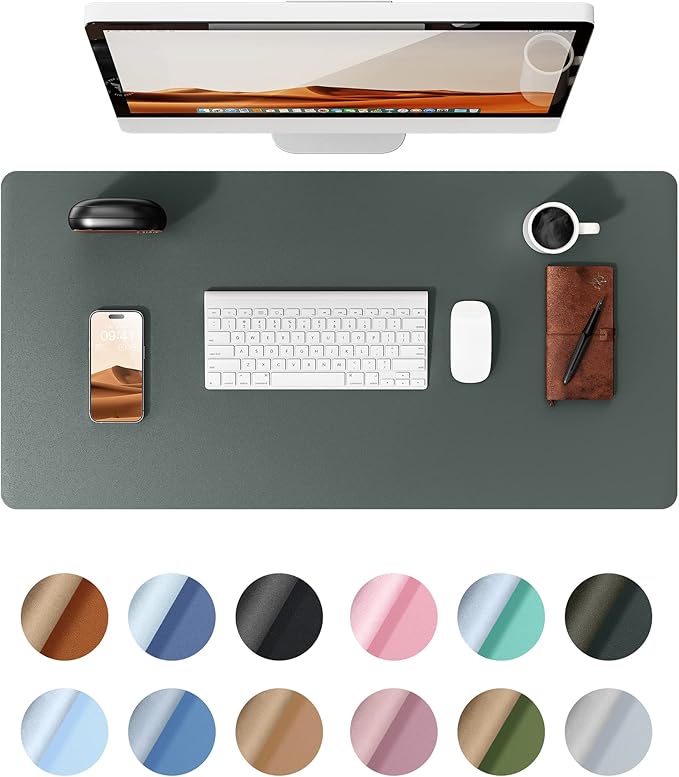 YSAGi Leather Desk Protector, Office Mat, Large Mouse Mat, Non-Slip PU Leather Blotter, Laptop Desk Pad, Waterproof Writing Pad for Office and Home (Dark Green, 35.4" x 17")