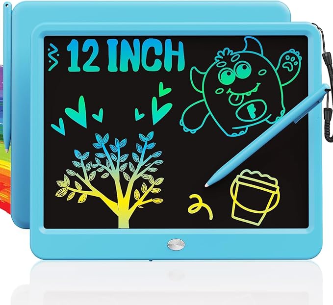 TEKFUN LCD Writing Tablet for Kids Boys Toys, 12 Inch Erasable Doodle Board Colorful Doodle Pad, Mess Free Coloring Board Games Toys Gifts for Toddlers Boys Adults (Blue)