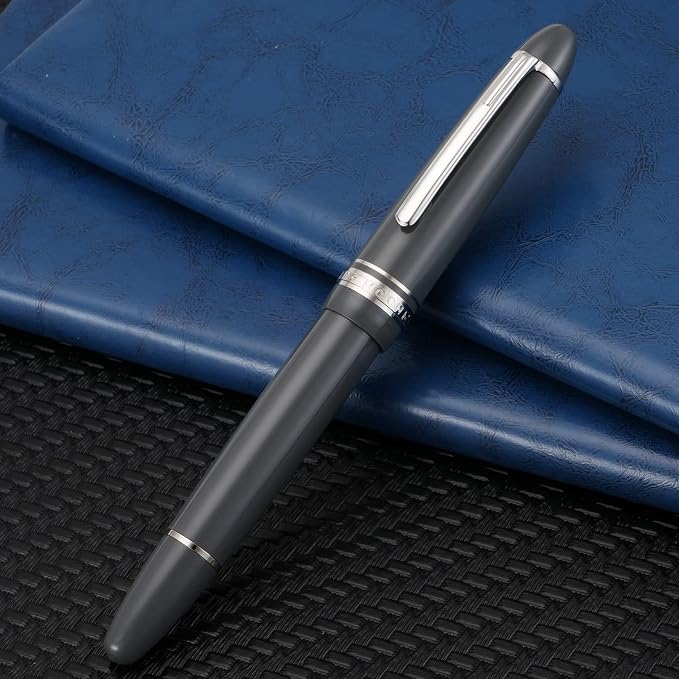 erofa Majohn P136 Piston Fountain Pen 1.1mm Stub Nib with Box, Gray Resin Writing Pen Set