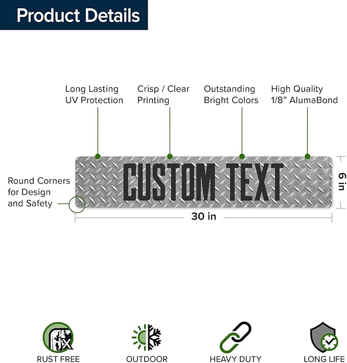 Custom Sign, Custom Street Sign, 11 Font Colors, 13 Font Styles, 4 Hole Options, 22 Sizes, 6x30 Inches, Rust Free DiBound, Fade Resistant, Made in USA by My Sign Center (Diamond Metal)