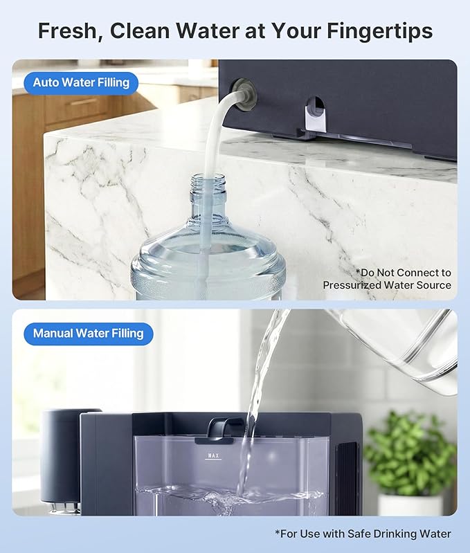 3-in-1 Water Dispenser with Ice Maker - Hot/Cold/Warm Water, Adjustable Water Volume, Countertop, Compact Coffee Brewer for Home & Office, Deep Navy