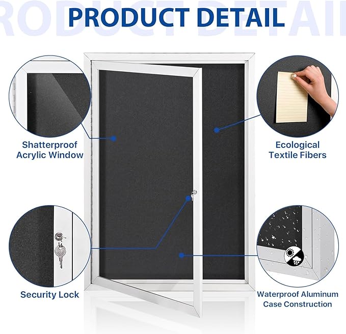 SWANCROWN Outdoor Bulletin Board Weatherproof 36x24in, Enclosed Bulletin Board with Locking Door Wall Display Case for Office School Commerce Show, Black Felt, Sliver Aluminum Frame
