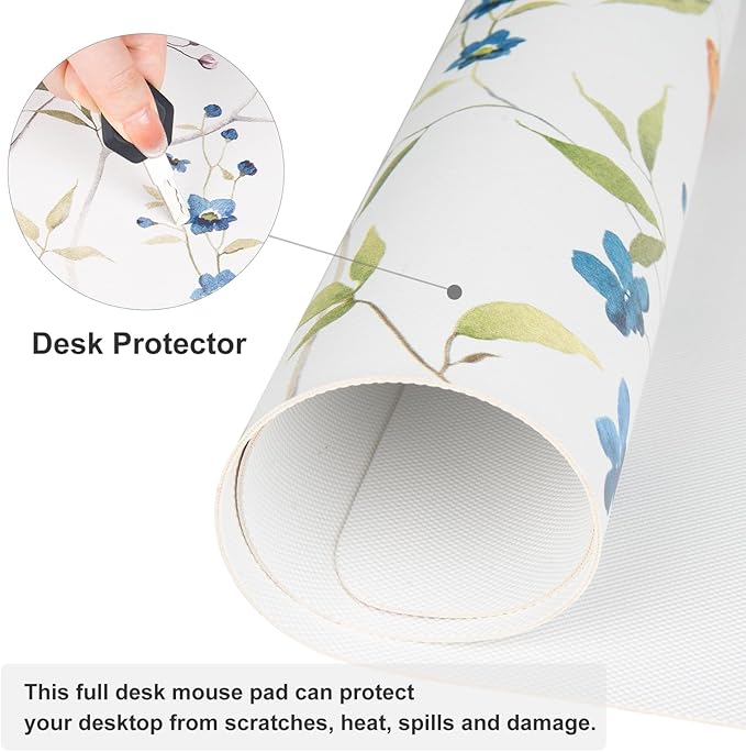 QIYI Floral Mouse Pad, Large Desk Mat for Desktop, Women Girls Watercolor Flowers Office Décor Desk Accessories, PU Leather Waterproof Gaming Mousepad, Wildflowers Desk Pad Computer Mat, 31.5" x 15.7"