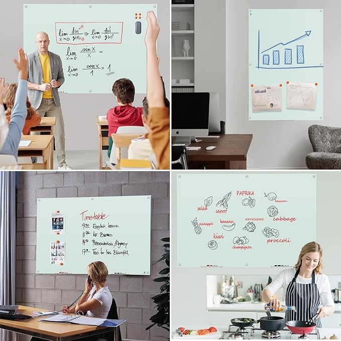 TSJ OFFICE Glass Dry-Erase Board - 72 x 48 Inches (6' X 4') Wall Mounted Glass Magnetic Whiteboard, Extra Large Frameless White Board for Office, Home & School
