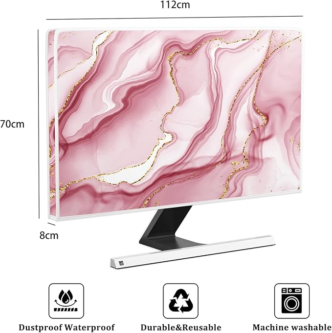 Baocicco Gold Pink Marble Waterproof TV Display Screen Cover 45, 46, 47, 48 Inch TV Accessories Laptop TVs LCD Screen Decoration for Tablet Anti-Static Dustproof Protective for Home Office