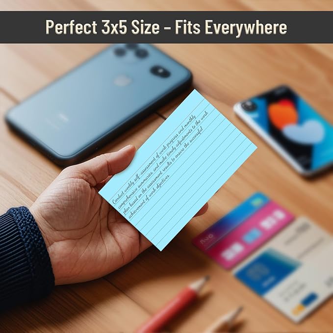 600 Count Colored Index Cards 3 x 5 Inch Ruled Index Cards, Flash Cards College Ruled for School, College, Office and Home Organization, Durable Study To Do List Note Cards with Ruled Lines