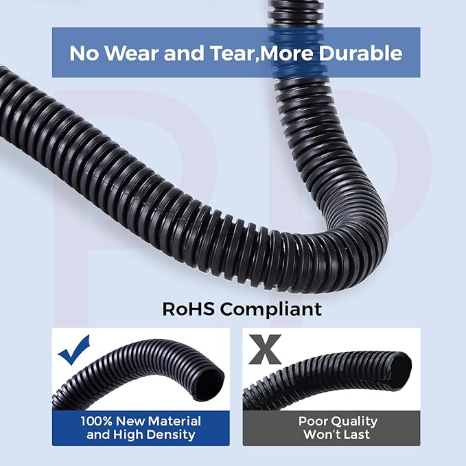 YCLYC Split Wire Loom 1/4 Inch, 13FT Wire Protector Tubing for Cords, Black Flexible Wire Conduit Cover, Cord Protectors from Pets No Chew Electric Wire Cover