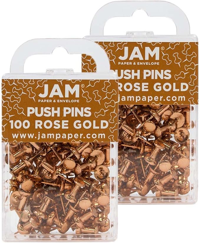 JAM PAPER Colorful Push Pins - Rose Gold Pushpins - 2 Packs of 100