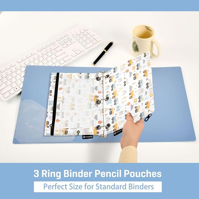 Monster Truck White Binder Pouches 3 Ring for Boys Girls School Office College Supplies Roadster Racing Cars Pencil Pouches Case Bag with Clear Window and Zipper 2 Pack