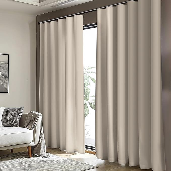 Cbsroro Room Divider Blackout Curtain Track Curtains Wall Dividers Panels Screen for Living Rooms Bedroom Office Privacy Partition Separation, W180 × L120 Inch,1 Panel, Beige