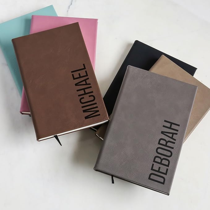 Lifetime Creations Custom Notebook (Gray, Vertical Name) - Personalized Hardcover Vegan Leather Writing Journal, Business Meeting Notebook Gift for Professionals, Hard Cover Notepad