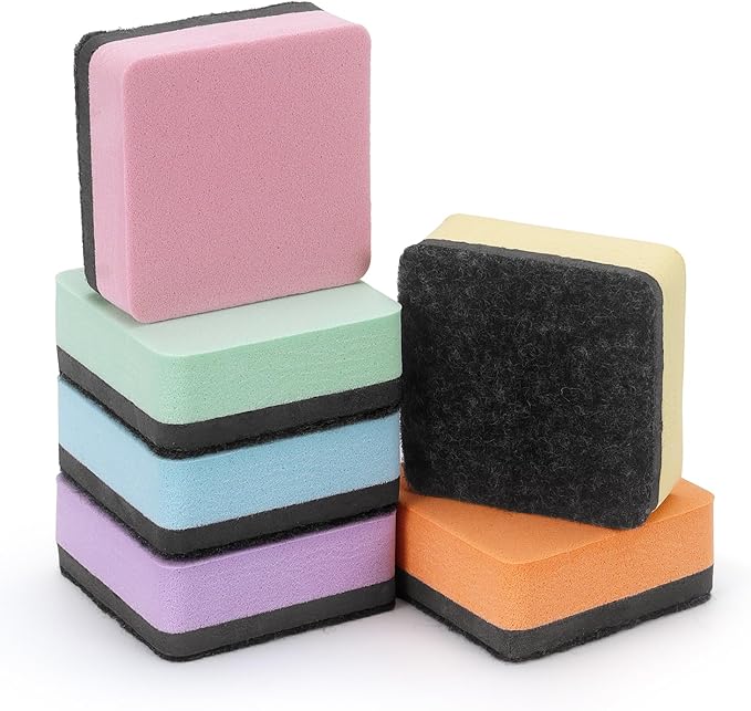 Tamaki 12 Pack Dry Erasers for White Board Magnetic Whiteboard Eraser, Whiteboard Erasers for Kids Classroom, Square Pastel Color