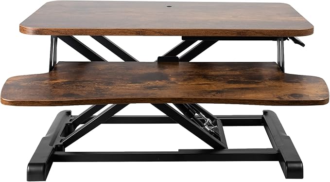 VIVO 26 inch Desk Converter, K Series, Height Adjustable Sit to Stand Riser, Dual Monitor and Laptop Workstation with Keyboard Tray, Rustic Vintage Brown Top, Black Frame, DESK-V026KN