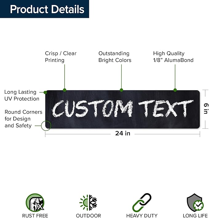 Custom Sign, Custom Street Sign, 11 Font Colors, 13 Font Styles, 4 Hole Options, 22 Sizes, 6x24 Inches, Rust Free DiBound, Fade Resistant, Made in USA by My Sign Center (Chalkboard Black)