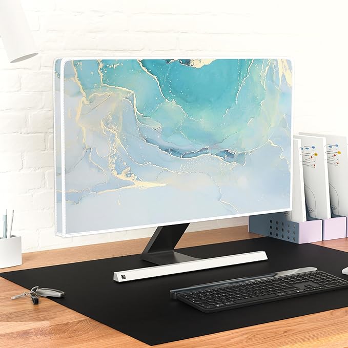 Baocicco Blue Green Marble TV Display Screen Cover 32 Inch Creative Anti-Static Dustproof Monitor Accessories Laptop LCD Cover Modern Screen Television Decoration for LED LCD OLED TVs