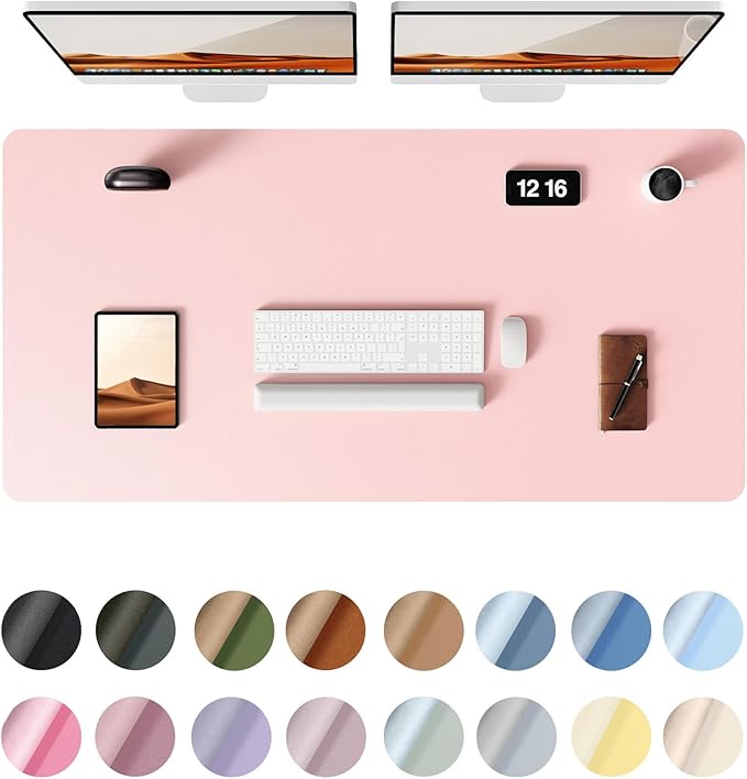 YSAGi Leather Desk Protector, Office Mat, Large Mouse Mat, Non-Slip PU Leather Blotter, Laptop Pad, Waterproof Writing Pad for Office and Home (Light Pink, 47.2" x 23.6")