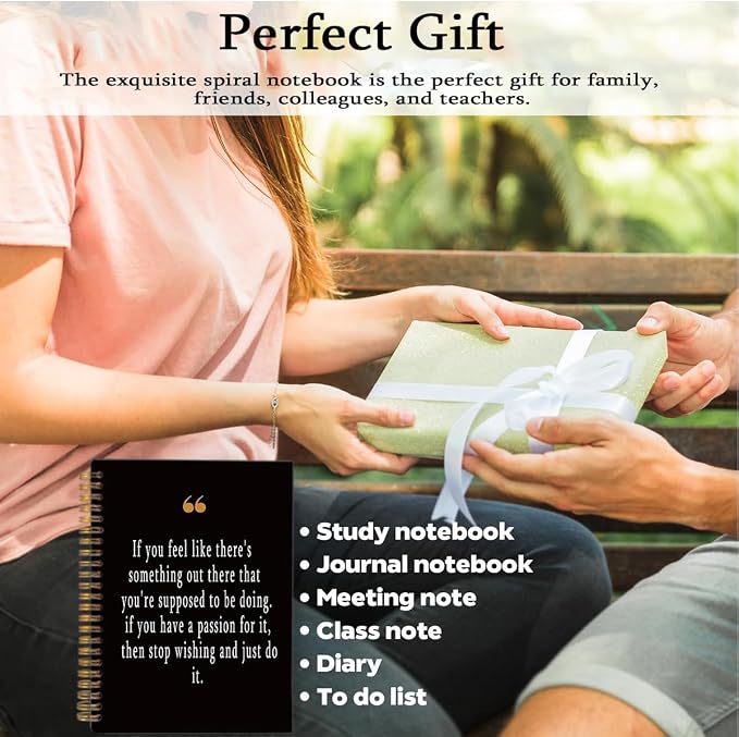 New Job Gift Notebook with Pen Set "Just Do It", A5 Spiral Inspirational Journal for Women Men, 160 Pages College Ruled Stationery, Coworker Farewell Career Transition Gift, Black & Gold