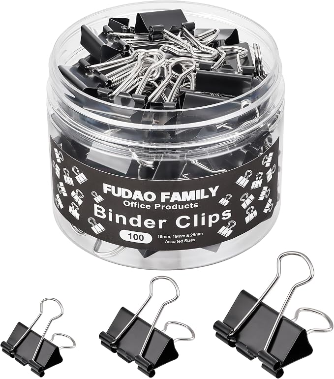 100pcs Binder Clips Assorted Sizes, Black Paper Clamps, Medium, Small, Mini 3 Sizes with Box for Office, School and Home