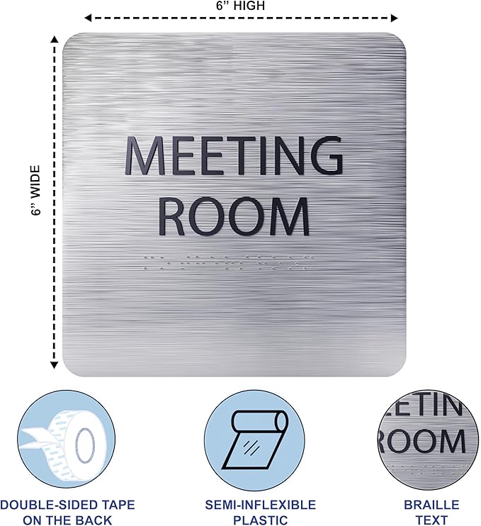 ADA CENTRAL SIGNS - 6" X6" Meeting Room Sign - ADA Compliant Tactile Graphics Grade 2 Braille Text Acrylic Wall Sign - Privacy Interview Room Name Door Sign for Schools Hospitals Offices & Apartments