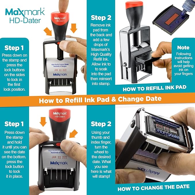 MaxMark Heavy Duty Self Inking Date Stamp with Phrase Posted - 2 Color Blue/Red Ink