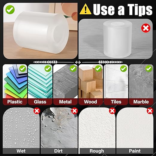 Navona 4In x 10Ft Double Sided Tape Heavy Duty, Clear Removable Nano Tape, Multipurpose Mounting Tape for Home and Office