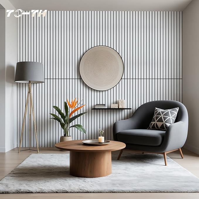 TO-TH Wood-Look Acoustic Panel, 4 Pack 47.2” x 23.6” Soundproof Wall Panels, Decorative Sound Absorbers Large Acoustic Panels for Home, Office, Basement, White Oak