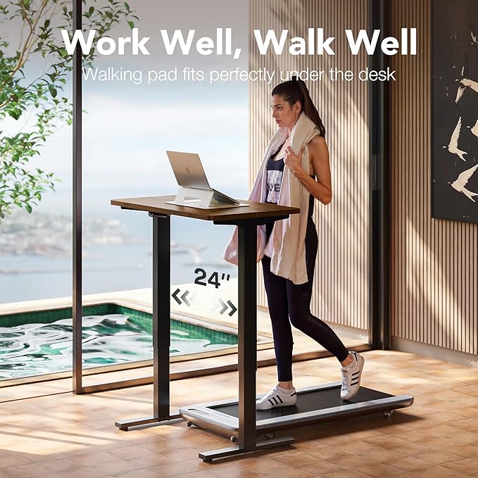 HUANUO 48" x 24" Electric Standing Desk Adjustable Height, 4 Memory Height Settings, Headphone Hook, Cable Manager, Sit Stand Up Desk for Home Office & Computer Workstation, Walnut