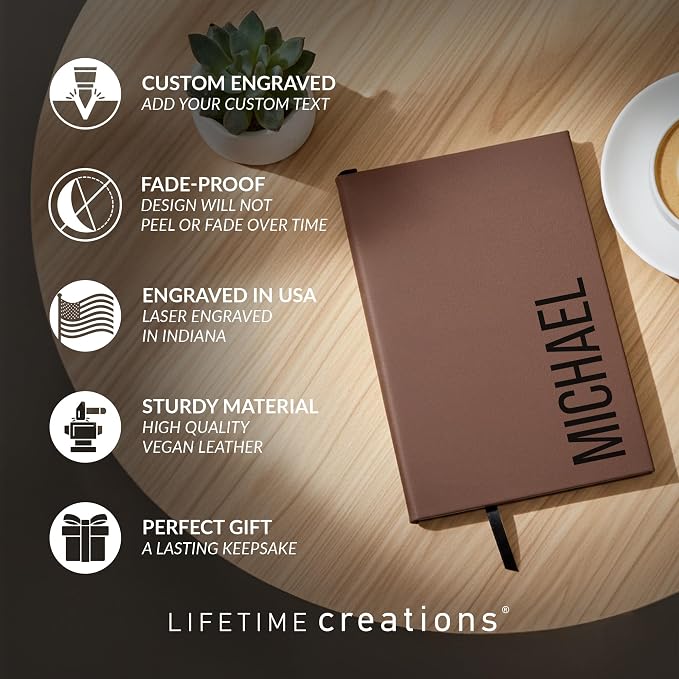 Lifetime Creations Custom Notebook (Pink, Vertical Name) - Personalized Hardcover Vegan Leather Writing Journal, Business Meeting Notebook Gift for Professionals, Hard Cover Notepad