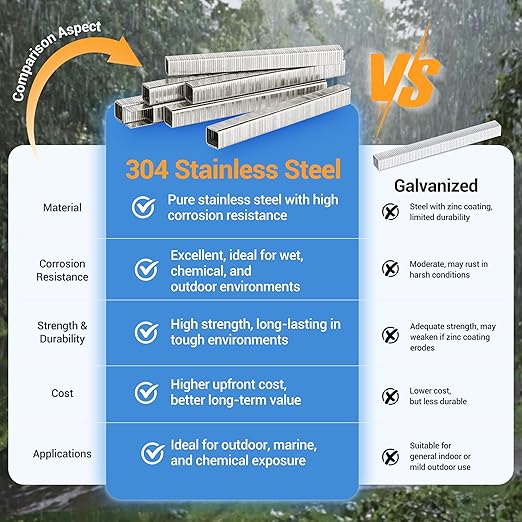 meite T-50 Heavy Duty Staples Marine, 3/8 Inch 304 Stainless Steel Staples for Staple Gun, 20 Gauge 3/8 Inch Crown Upholstery Staple for Marine Applications (1 Case)