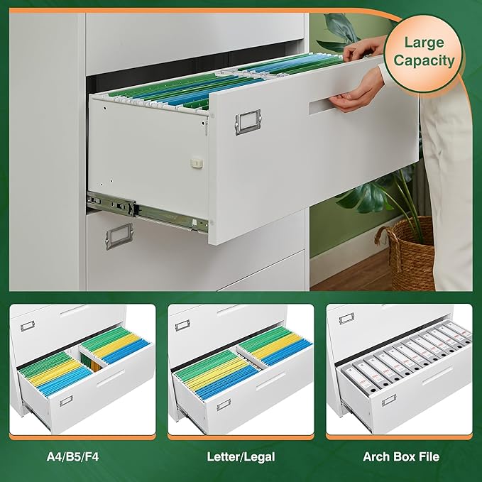 Letaya 2 Drawer Metal Filing Organization Office Cabinets with Lock,Lateral File Cabinets for Home Office Hanging Files Letter/Legal/F4/A4 Size (2 Drawer-White)