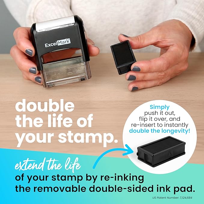 ExcelMark Custom Stamp – Clear & Crisp Impressions – Personalized Self-Inking Rubber Stamp – Use for Address Stamp and More (Medium)