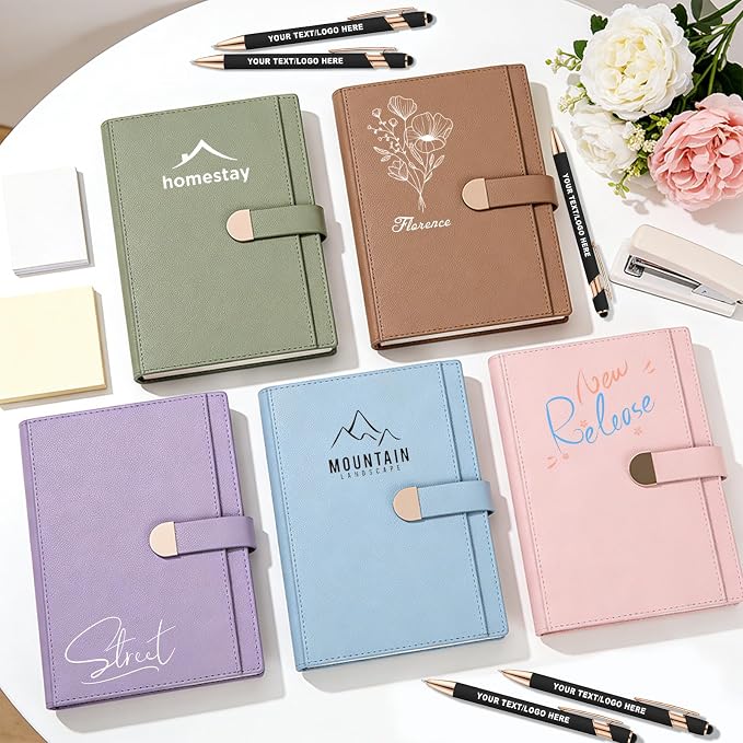 Lined ENOMY Personalized Notebook Set with 10PC Pens Custom Journal with Pen Holder Personalized Jouring Notebook for Writing Men Women Gift, Purple