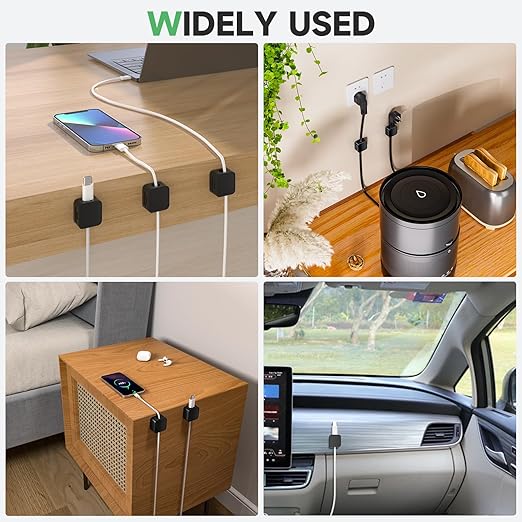 6 Black Magnetic Cable Clips,Under Desk Cable Management,Cord Holder for Nightstand Home Office Car Phone Wall,2025 Adhesive Cord Organizer[0.45" in Ht Save Space/Versatile for Wire Up to 0.27" OD]