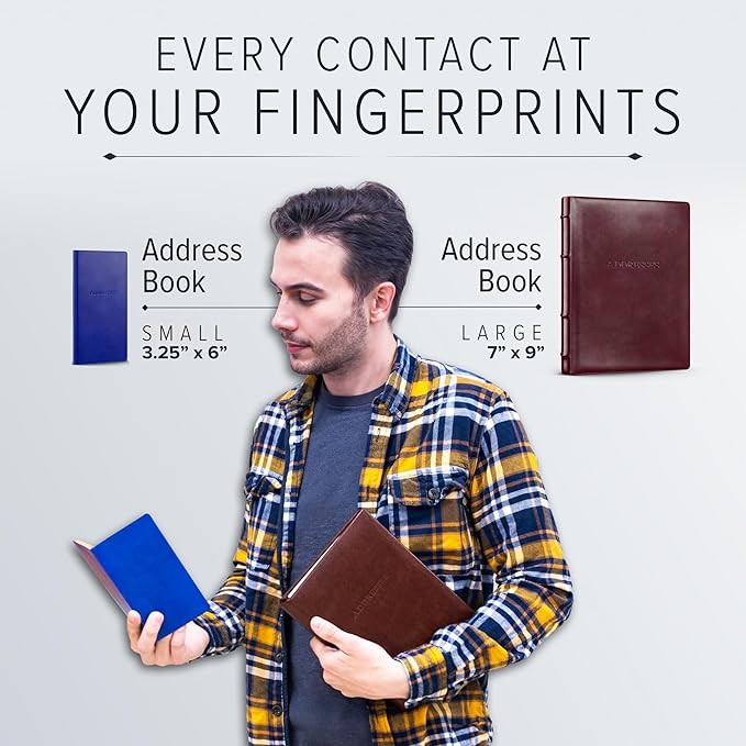 Gallery Leather Large Address Book with Alphabetical Tabs up to 480 Records, Leather Notebook Hardcover, Telephone and Address Books - 9x7, Desk Address, Acadia Black