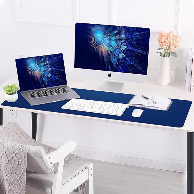 Desk Mat,35.4" x 17" Leather Desk mat,Double-Sided Desk Pad,Desk matt for Desktop,Large Mouse Pad,Office Desk mat,Waterproof Desk Blotter pad for Office&Home(Sapphire Blue+Cork)