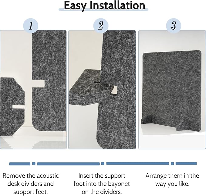 AMUSIGHT 4 Pack Acoustic Desk Dividers - 24" x 20" Freestanding Privacy Panels Set with Noise - Reducing Design Cubicle Sound Proof, Ideal for Office, Classroom, and Home (Dark Gray)